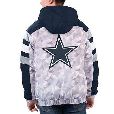 Men's Starter White/Navy Dallas Cowboys Thursday Night Gridiron Raglan Half-Zip Hooded Jacket
