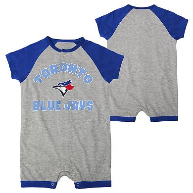 Newborn & Infant Heather Gray Toronto Blue Jays Extra Base Hit Raglan Full-Snap Romper