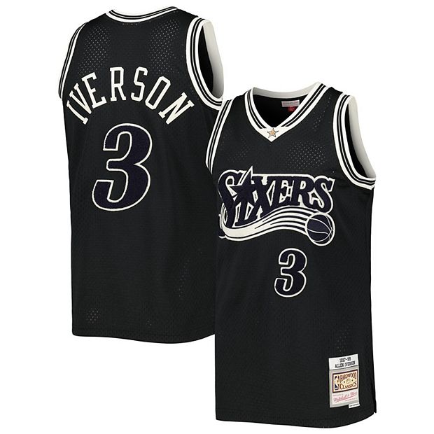 Men s Mitchell Ness Allen Iverson Black Philadelphia 76ers Hardwood Classics Off Court Swingman Jersey
