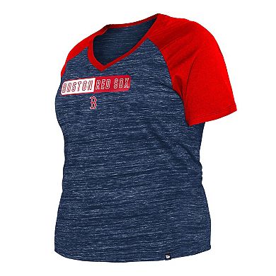 Women's New Era Navy Boston Red Sox Plus Size Space Dye Raglan V-Neck T-Shirt