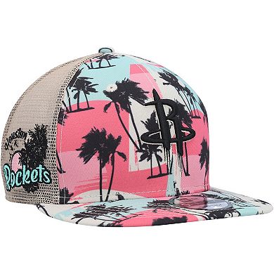 Men's New Era Cream Houston Rockets Palm Trees 9FIFTY Trucker Snapback Hat