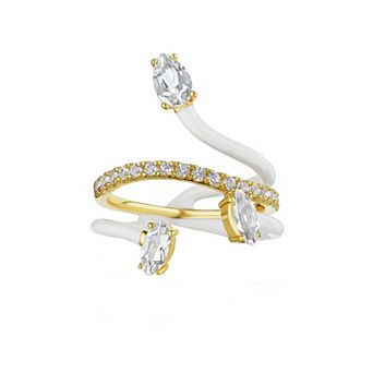 14k Gold Over Silver White Topaz Three Stone Vine Ring