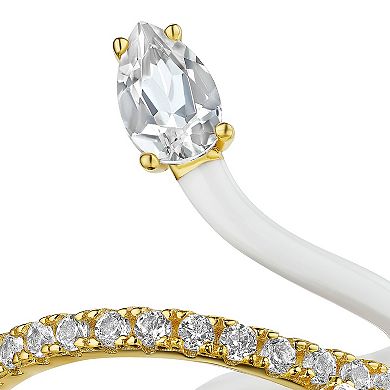 Sterling Silver White Topaz Three Stone Vine Ring