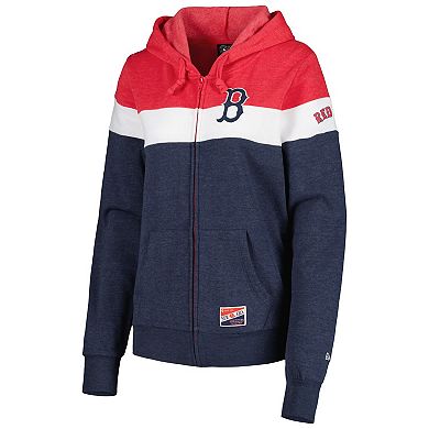 Women's New Era Heather Navy Boston Red Sox Colorblock Full-Zip Hoodie Jacket