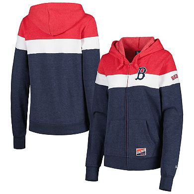 Women's New Era Heather Navy Boston Red Sox Colorblock Full-Zip Hoodie Jacket