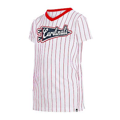 Girls Youth New Era White St. Louis Cardinals Pinstripe V-Neck T-Shirt