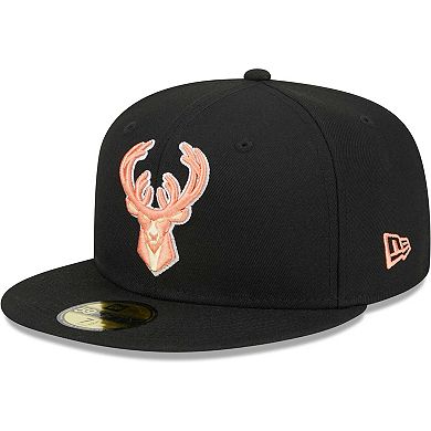 Men's New Era Black Milwaukee Bucks Floral Side 59FIFTY Fitted Hat