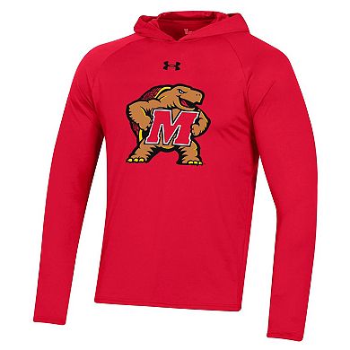 Men's Under Armour  Red Maryland Terrapins School Logo Raglan Long Sleeve Hoodie Performance T-Shirt