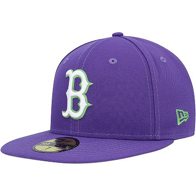Men's New Era Purple Boston Red Sox Lime Side Patch 59FIFTY Fitted Hat