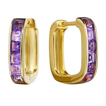 House of Frosted 14k Gold Over Silver Amethyst Ultimate Square Huggie Earrings