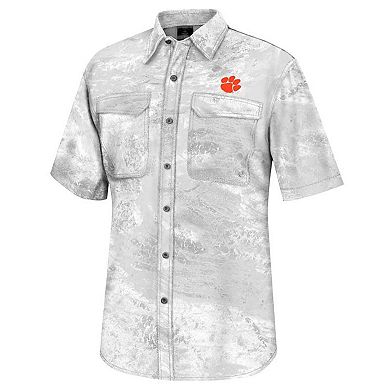 Men's Colosseum White Clemson Tigers Realtree Aspect Charter Full-Button Fishing Shirt