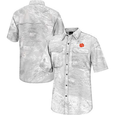 Men's Colosseum White Clemson Tigers Realtree Aspect Charter Full-Button Fishing Shirt