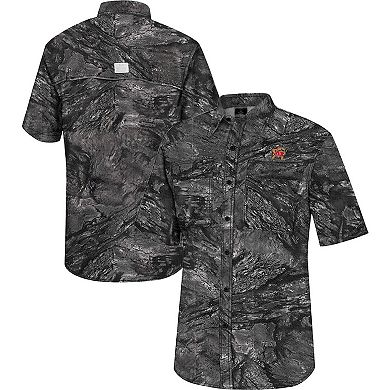 Men's Colosseum Charcoal Maryland Terrapins Realtree Aspect Charter Full-Button Fishing Shirt