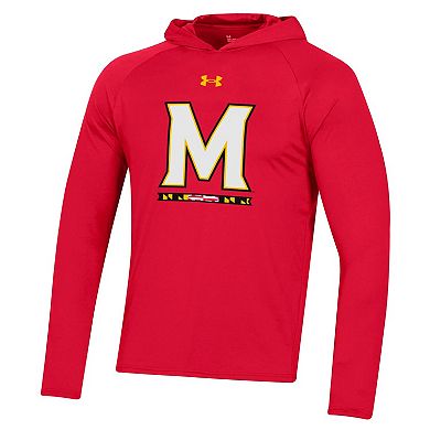 Men's Under Armour Red Maryland Terrapins School Logo Raglan Long Sleeve Hoodie Performance T-Shirt