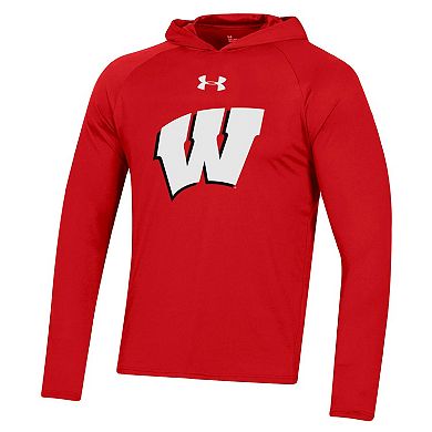Men's Under Armour Red Wisconsin Badgers School Logo Raglan Long Sleeve Hoodie Performance T-Shirt