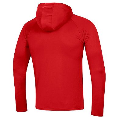 Men's Under Armour Red Wisconsin Badgers School Logo Raglan Long Sleeve Hoodie Performance T-Shirt