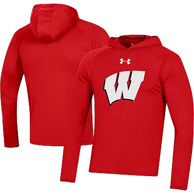 Men's Under Armour Red Wisconsin Badgers School Logo Raglan Long Sleeve Hoodie Performance T-Shirt