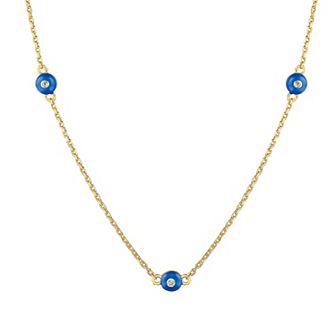 14k Gold Over Silver White Topaz & Blue Enamel Station Necklace