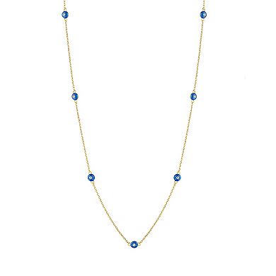 14k Gold Over Silver White Topaz & Blue Enamel Station Necklace