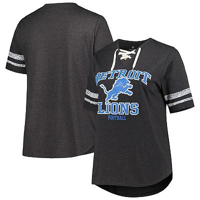 Women s Fanatics Branded Heather Charcoal Detroit Lions Plus Size Lace Up V Neck T Shirt