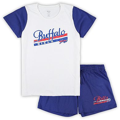 Women's Concepts Sport White/Royal Buffalo Bills Plus Size Downfield T-Shirt & Shorts Sleep Set