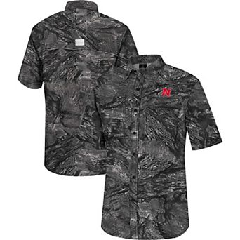 Men's Colosseum Charcoal Nebraska Huskers Realtree Aspect Charter Full-Button Fishing Shirt
