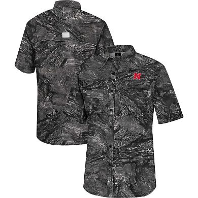 Men's Colosseum Charcoal Nebraska Huskers Realtree Aspect Charter Full-Button Fishing Shirt