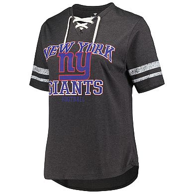 Women's Fanatics Branded Heather Charcoal New York Giants Plus Size Lace-Up V-Neck T-Shirt