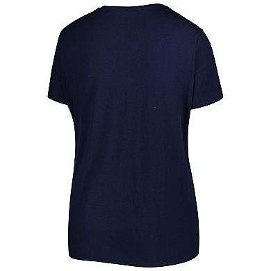 Women's Navy Atlanta Braves Plus Size Wordmark V-Neck T-Shirt