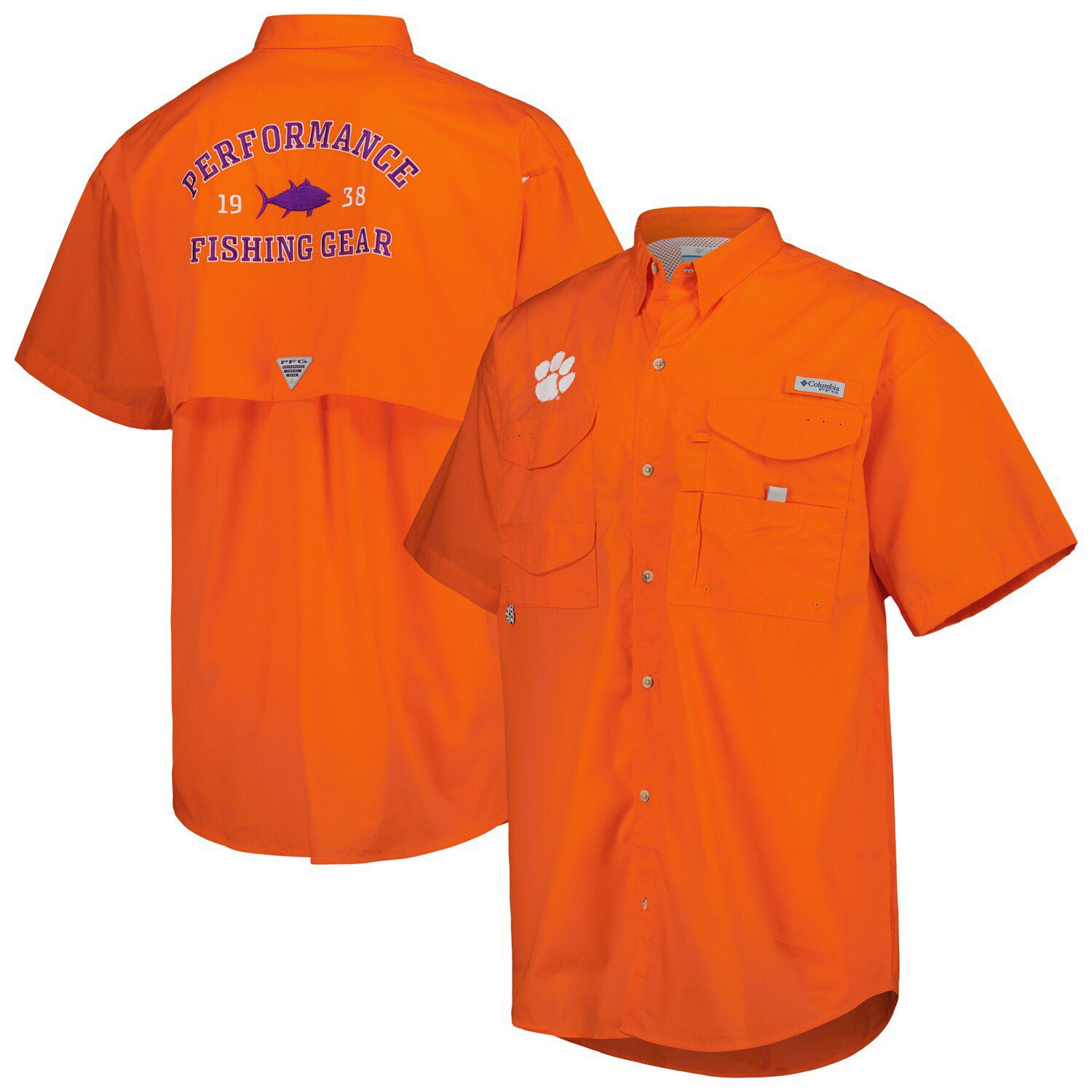 Chemise de pêche Columbia Clemson Tigers homme 4XL orange PFG coton