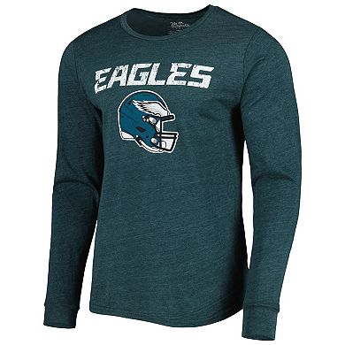 Men's Majestic Threads Midnight Green Philadelphia Eagles Lockup Tri-Blend Long Sleeve T-Shirt