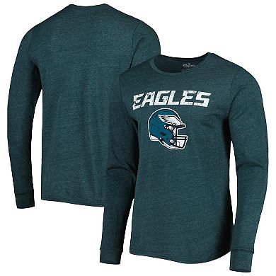 Men's Majestic Threads Midnight Green Philadelphia Eagles Lockup Tri-Blend Long Sleeve T-Shirt