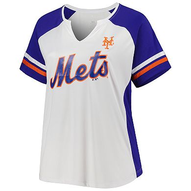 Women's White/Royal New York Mets Plus Size Notch Neck T-Shirt