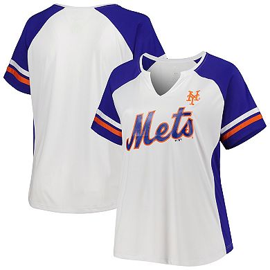 Women's White/Royal New York Mets Plus Size Notch Neck T-Shirt