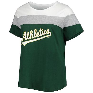 Women's White/Green Oakland Athletics Plus Size Colorblock T-Shirt