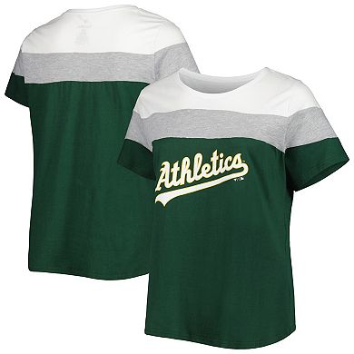 Women's White/Green Oakland Athletics Plus Size Colorblock T-Shirt