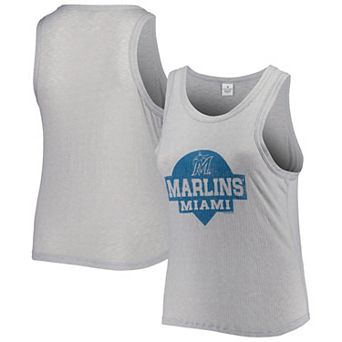 Women's Soft as a Grape Gray Miami Marlins Plus Size High Neck Tri-Blend Tank Top