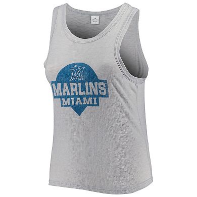 Women's Soft as a Grape Gray Miami Marlins Plus Size High Neck Tri-Blend Tank Top