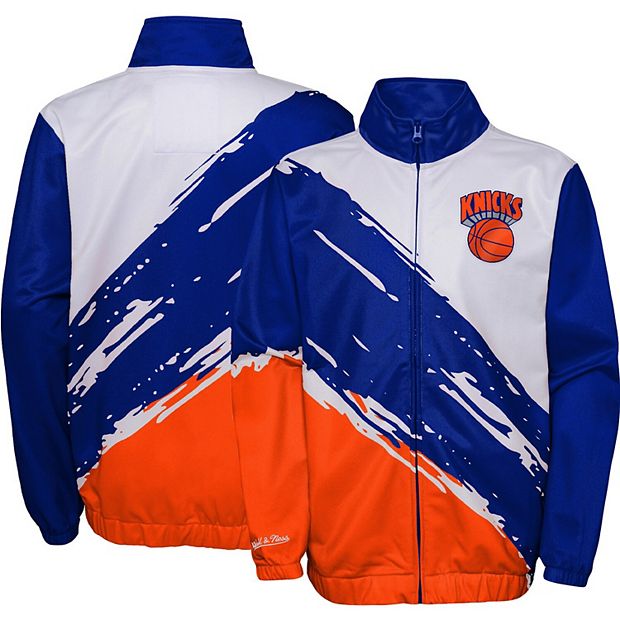 Youth Mitchell & Ness Blue New York Knicks Hardwood Classics Paintbrush Full -Zip Windbreaker Jacket