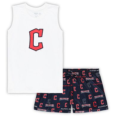 Women's Concepts Sport White/Navy Cleveland Guardians Plus Size Tank Top & Shorts Sleep Set