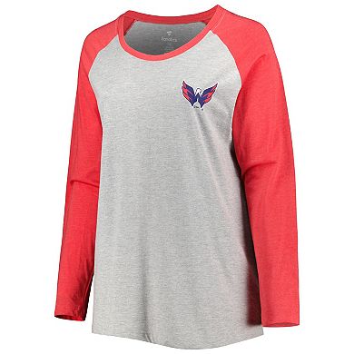 Women's Fanatics Branded Alexander Ovechkin Heather Gray/Heather Red Washington Capitals Plus Size Name & Number Raglan Long Sleeve T-Shirt