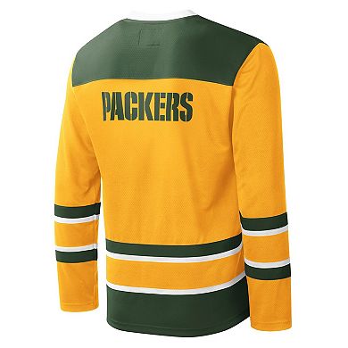 Men's Starter Gold Green Bay Packers Cross-Check V-Neck Long Sleeve T-Shirt