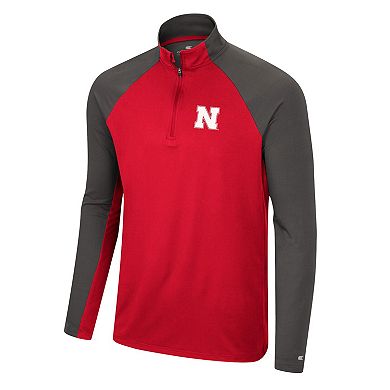 Men's Colosseum Scarlet/Charcoal Nebraska Huskers Two Yutes Raglan Quarter-Zip Windshirt