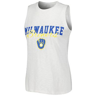 Women's Concepts Sport White Milwaukee Brewers Reel Pinstripe Tank Top & Shorts Sleep Set