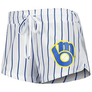 Women's Concepts Sport White Milwaukee Brewers Reel Pinstripe Tank Top & Shorts Sleep Set