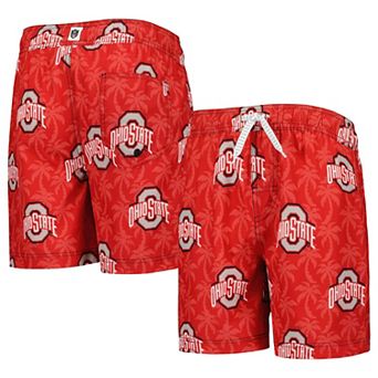 Youth Wes & Willy Scarlet Ohio State Buckeyes Palm Tree Swim Shorts
