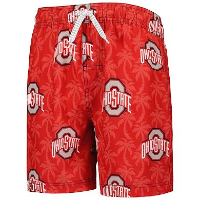 Youth Wes & Willy Scarlet Ohio State Buckeyes Palm Tree Swim Shorts