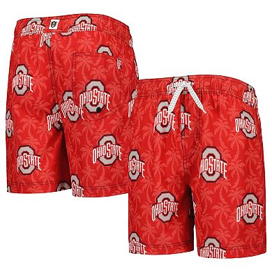 Youth Wes & Willy Scarlet Ohio State Buckeyes Palm Tree Swim Shorts