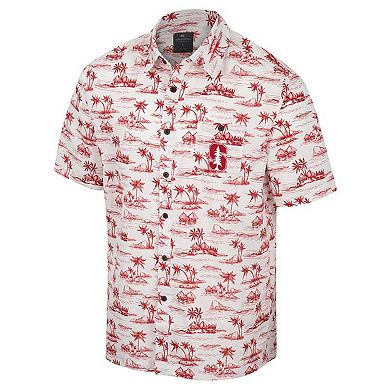 Men's Colosseum White Stanford Cardinal Spontaneous is Romantic Camp Button-Up Shirt