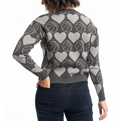Women's Lusso Charcoal Golden State Warriors Basketball Love Crystal Intarsia Pullover Sweater